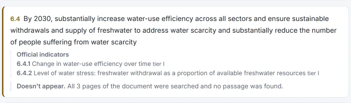 Target 6.4 in HILO’s result: its two official indicators and the notice “Doesn’t appear. All 3 pages of the document were searched and no passage was found”.